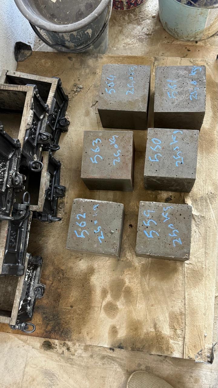 Cubes out of their moulds, numbered by grade and date